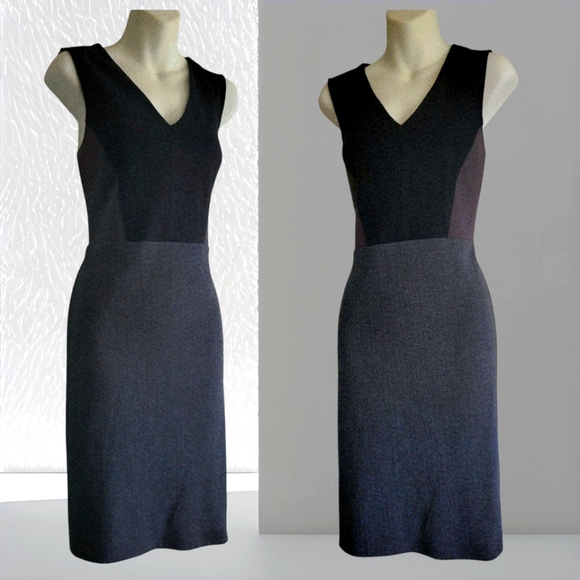 ANN TAYLOR LOFT BLACK GREY Colorblock Herringbone Sleeveless Dress Mad Men Sz.8P - Picture 1 of 8